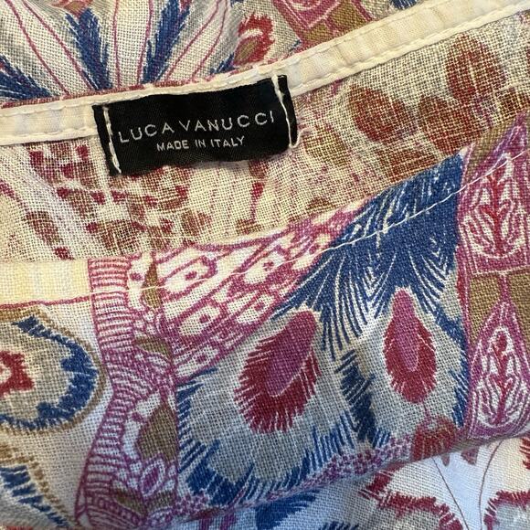 Luca Vanucci Dress Sz MED 100% Linen Floral Cap Sleeve Scoop Neck Spring Easter - Picture 6 of 11